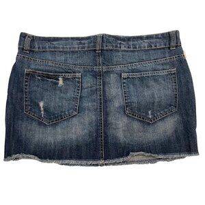 Vintage Y2K Denim Mini Skirt Sz L Blue Jean Distressed 13/14 Trendy